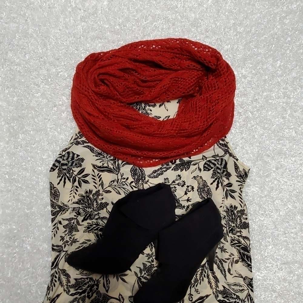 Red Infinity Crochet Knit Scarf